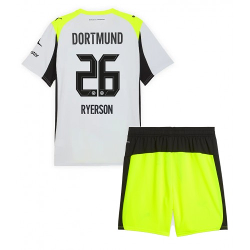 Stroje piłkarskie Borussia Dortmund Julian Ryerson #26 Koszulka Wyjazdowej dla dzieci 2025-26 Krótki Rękaw (+ szorty)